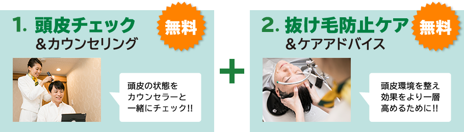 頭皮チェック&カウンセリング、抜け毛防止ケア&ケアアドバイス