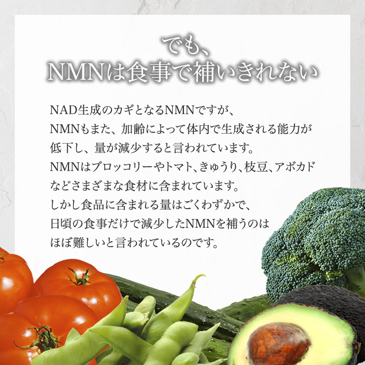 NMNは食事で補いきれない